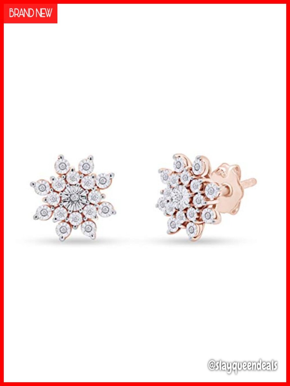 0.10ctw Natural Diamond Cluster Stud Earrings 14k Rose Gold Over Sterling Silver